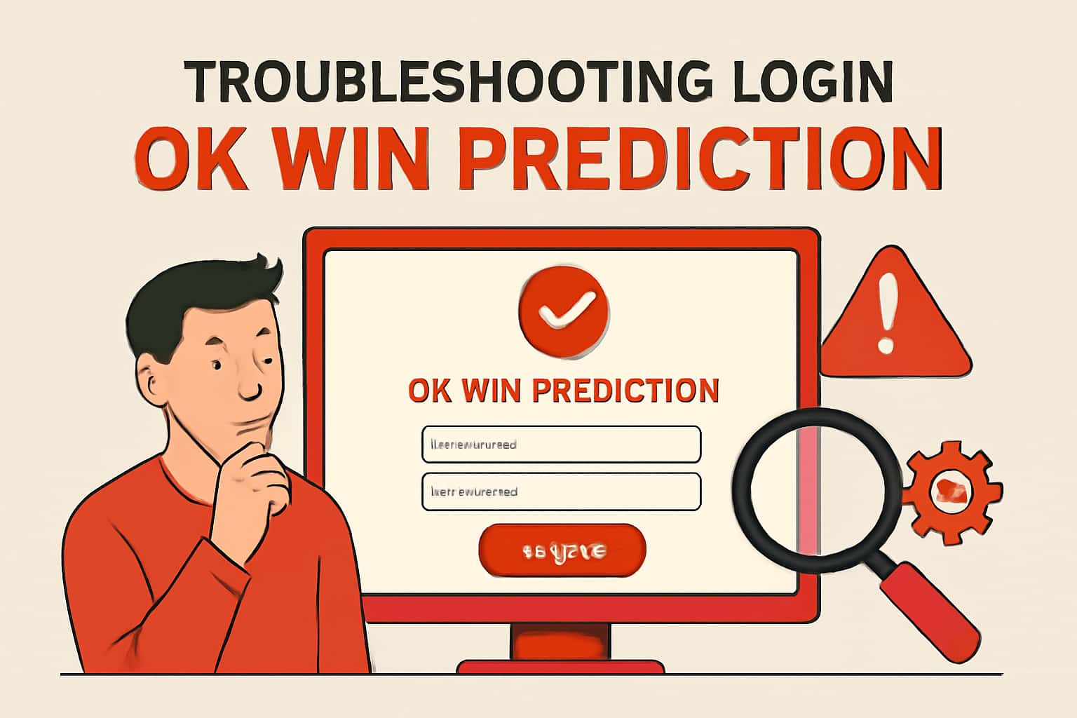 Informational scene illustrating troubleshooting login for Ok Win Prediction.